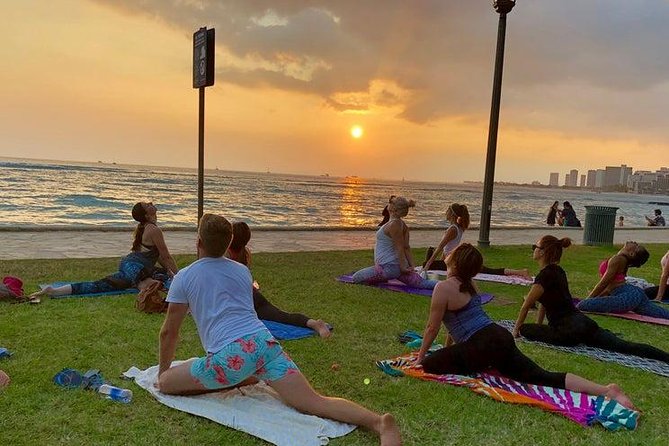 Beach Yoga on Waikiki with Diamondhead Backdrop - Entering Waikiki’s Diamond Head zone for yoga